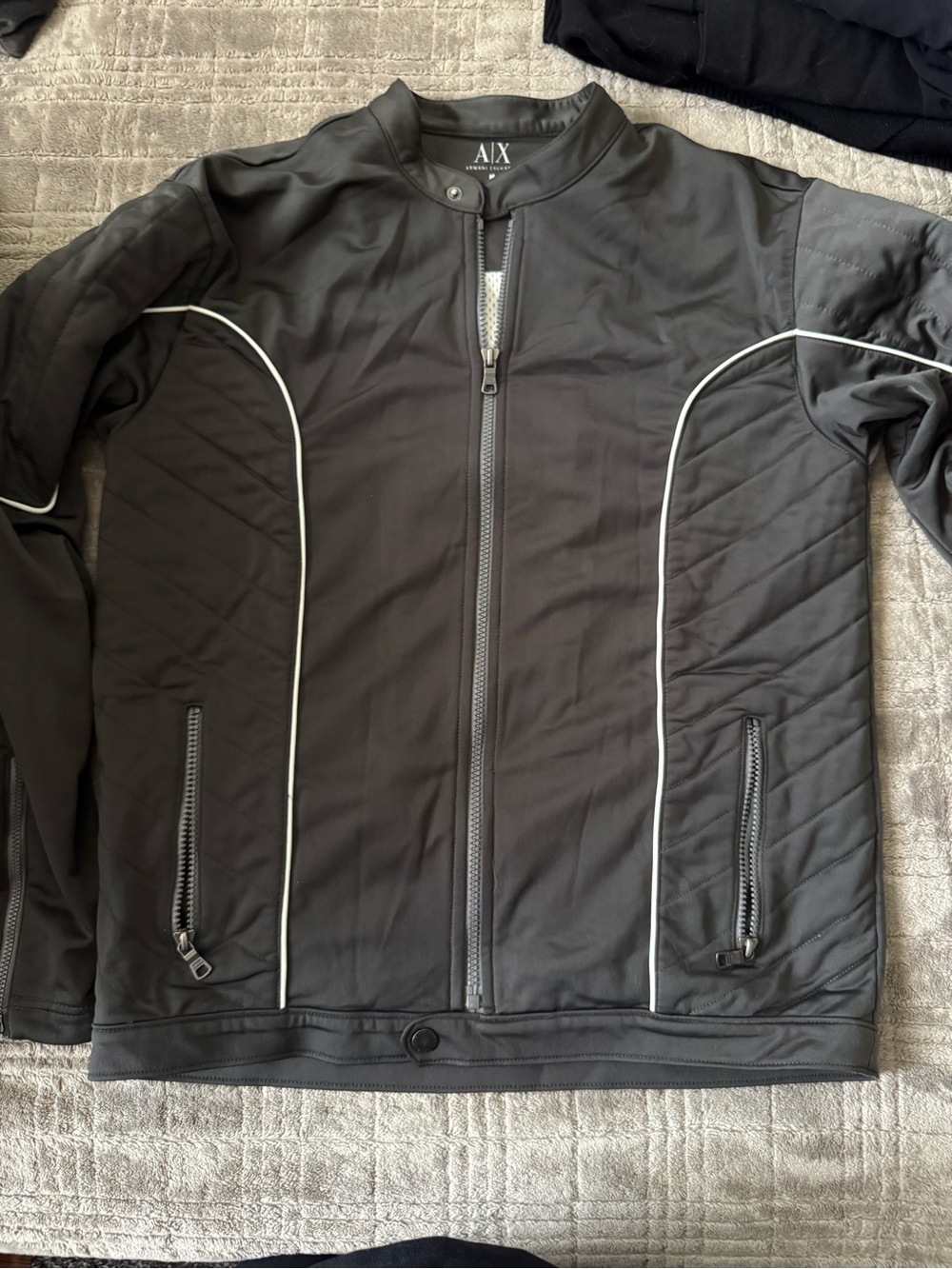 Men’s Armani Exchange Black Lightweight Zip-Front Jacket with White Piping